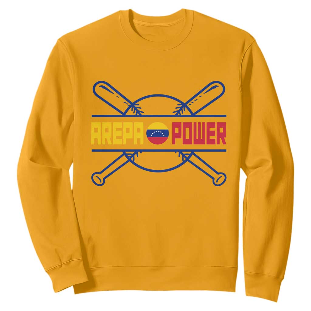 Arepa Power Baseball Crossed Bats Sweatshirt Funny Venezuelan Pride Gift for Latino Sports Fans TS02 Gold Print Your Wear