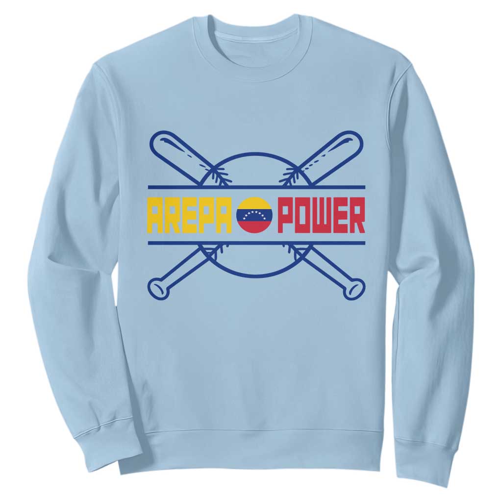 Arepa Power Baseball Crossed Bats Sweatshirt Funny Venezuelan Pride Gift for Latino Sports Fans TS02 Light Blue Print Your Wear