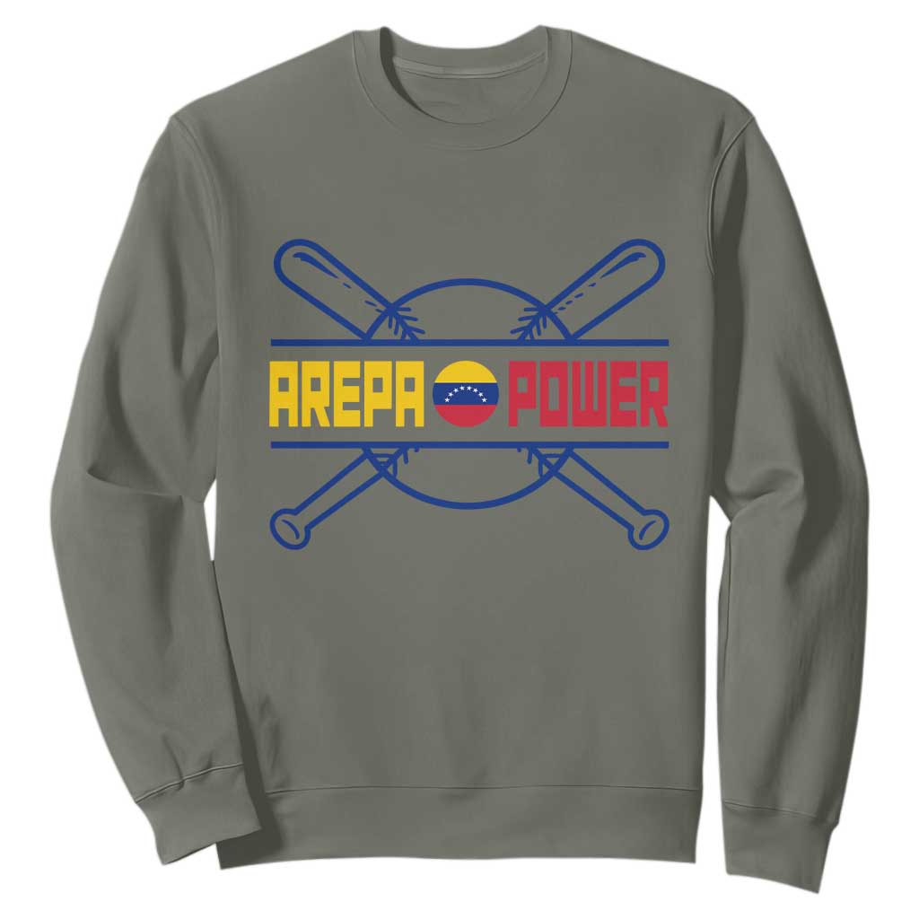 Arepa Power Baseball Crossed Bats Sweatshirt Funny Venezuelan Pride Gift for Latino Sports Fans TS02 Military Green Print Your Wear
