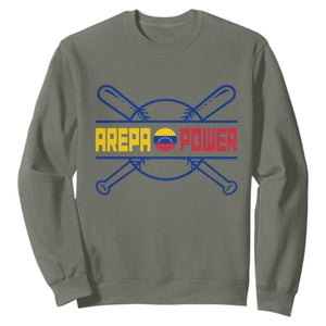 Arepa Power Baseball Crossed Bats Sweatshirt Funny Venezuelan Pride Gift for Latino Sports Fans TS02 Military Green Print Your Wear