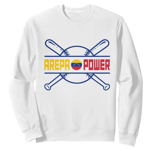 Arepa Power Baseball Crossed Bats Sweatshirt Funny Venezuelan Pride Gift for Latino Sports Fans TS02 White Print Your Wear