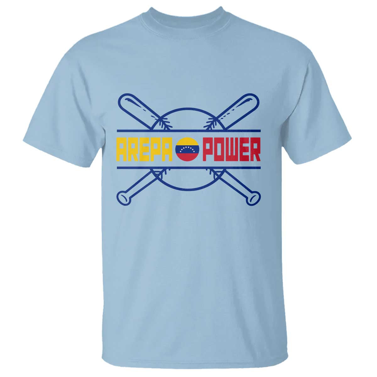 Arepa Power Baseball Crossed Bats T Shirt Funny Venezuelan Pride Gift for Latino Sports Fans TS02 Light Blue Print Your Wear