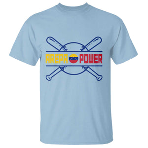 Arepa Power Baseball Crossed Bats T Shirt Funny Venezuelan Pride Gift for Latino Sports Fans TS02 Light Blue Print Your Wear