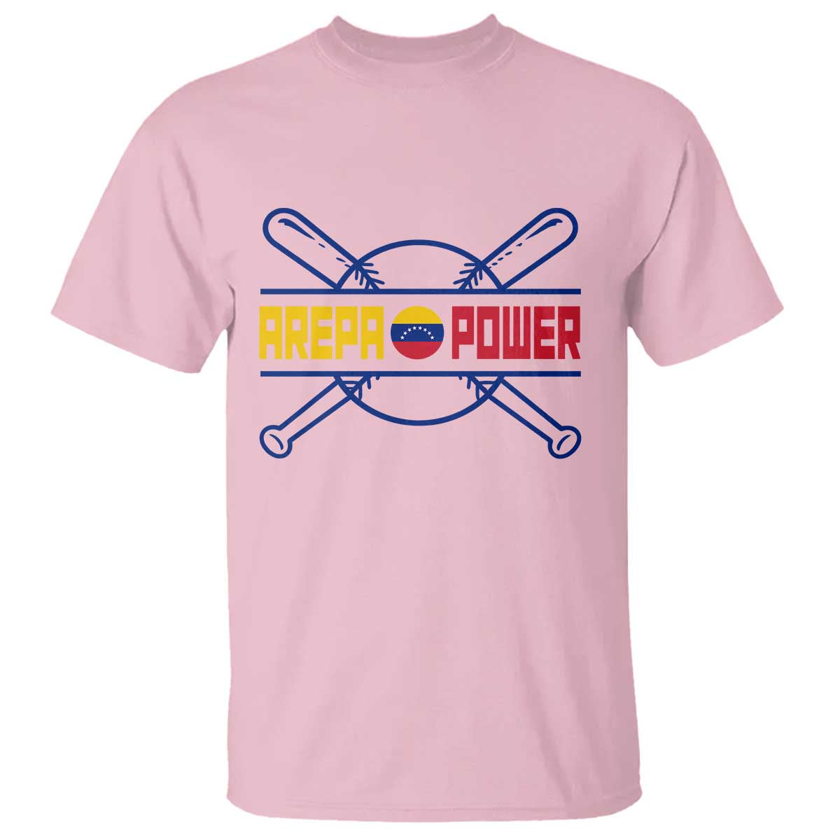 Arepa Power Baseball Crossed Bats T Shirt Funny Venezuelan Pride Gift for Latino Sports Fans TS02 Light Pink Print Your Wear