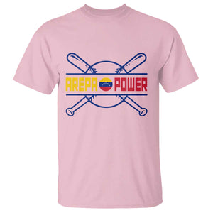 Arepa Power Baseball Crossed Bats T Shirt Funny Venezuelan Pride Gift for Latino Sports Fans TS02 Light Pink Print Your Wear