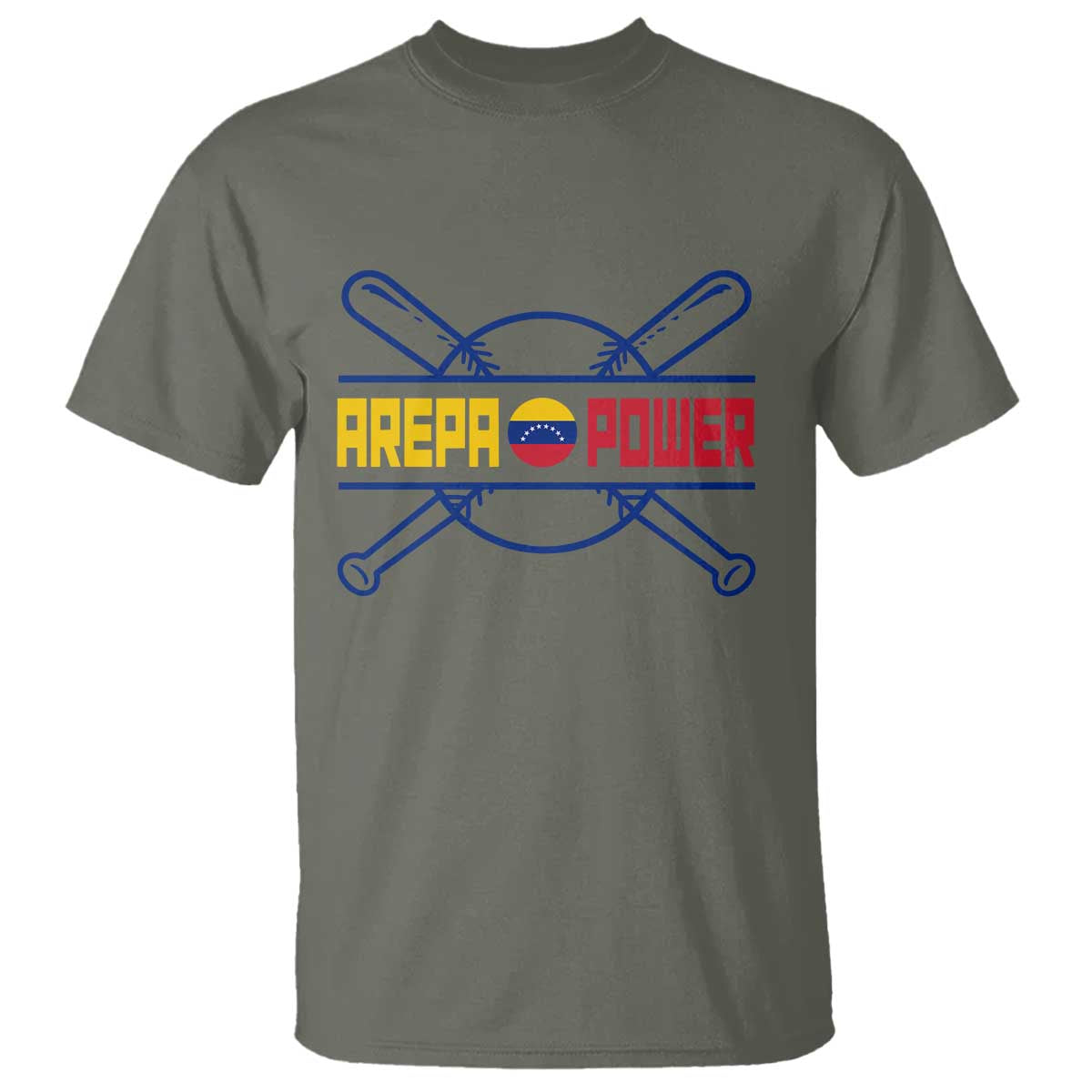 Arepa Power Baseball Crossed Bats T Shirt Funny Venezuelan Pride Gift for Latino Sports Fans TS02 Military Green Print Your Wear
