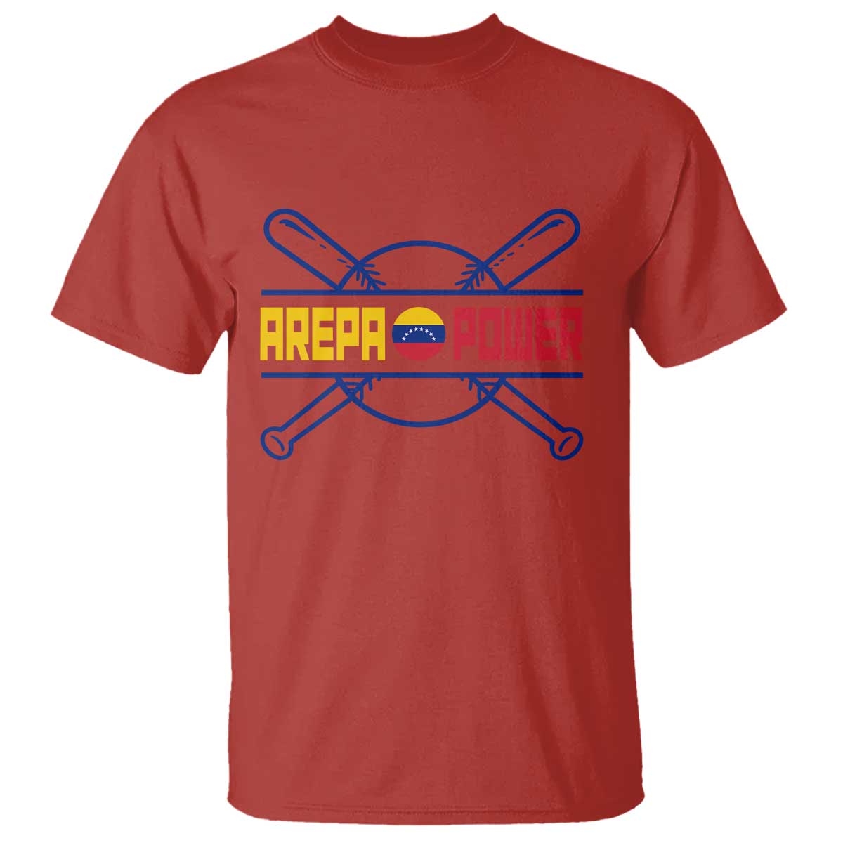 Arepa Power Baseball Crossed Bats T Shirt Funny Venezuelan Pride Gift for Latino Sports Fans TS02 Red Print Your Wear