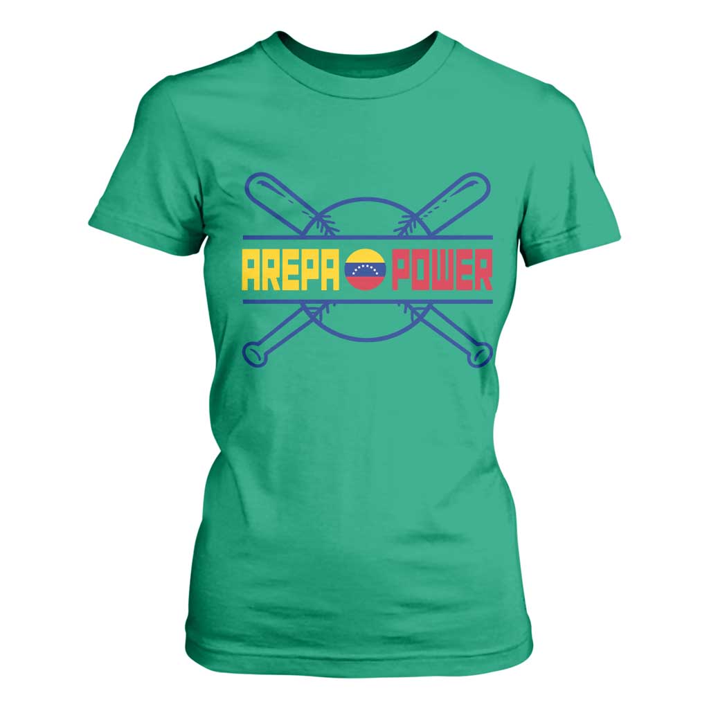 Arepa Power Baseball Crossed Bats T Shirt For Women Funny Venezuelan Pride Gift for Latino Sports Fans TS02 Irish Green Print Your Wear