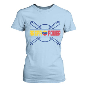 Arepa Power Baseball Crossed Bats T Shirt For Women Funny Venezuelan Pride Gift for Latino Sports Fans TS02 Light Blue Print Your Wear