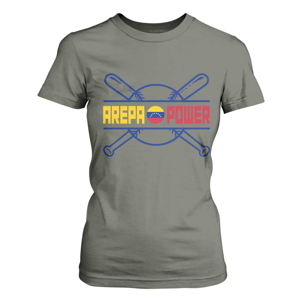 Arepa Power Baseball Crossed Bats T Shirt For Women Funny Venezuelan Pride Gift for Latino Sports Fans TS02 Military Green Print Your Wear
