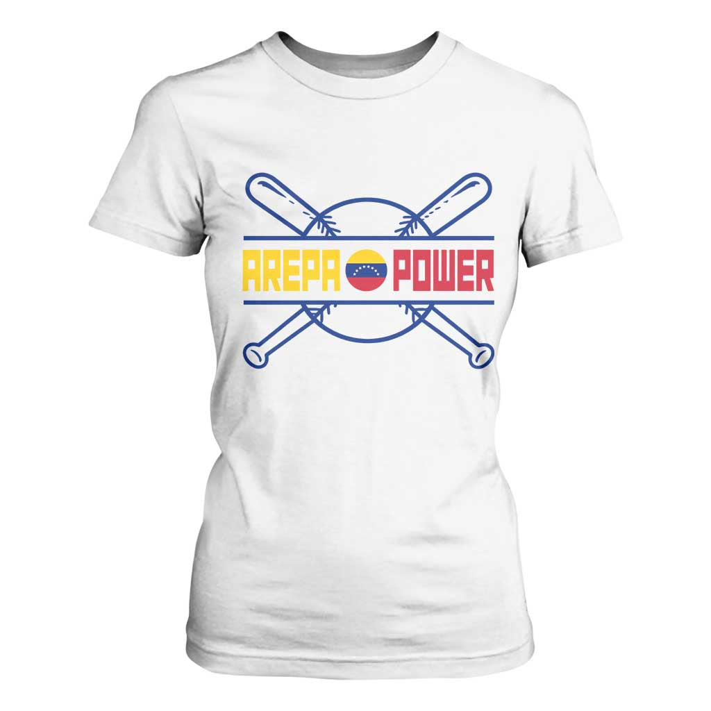 Arepa Power Baseball Crossed Bats T Shirt For Women Funny Venezuelan Pride Gift for Latino Sports Fans TS02 White Print Your Wear