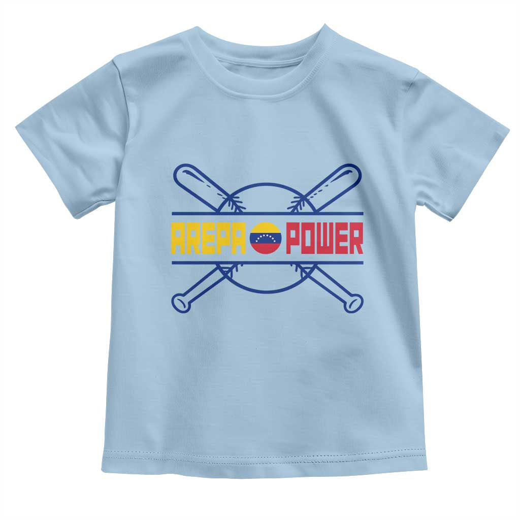 Arepa Power Baseball Crossed Bats Toddler T Shirt Funny Venezuelan Pride Gift for Latino Sports Fans TS02 Light Blue Print Your Wear
