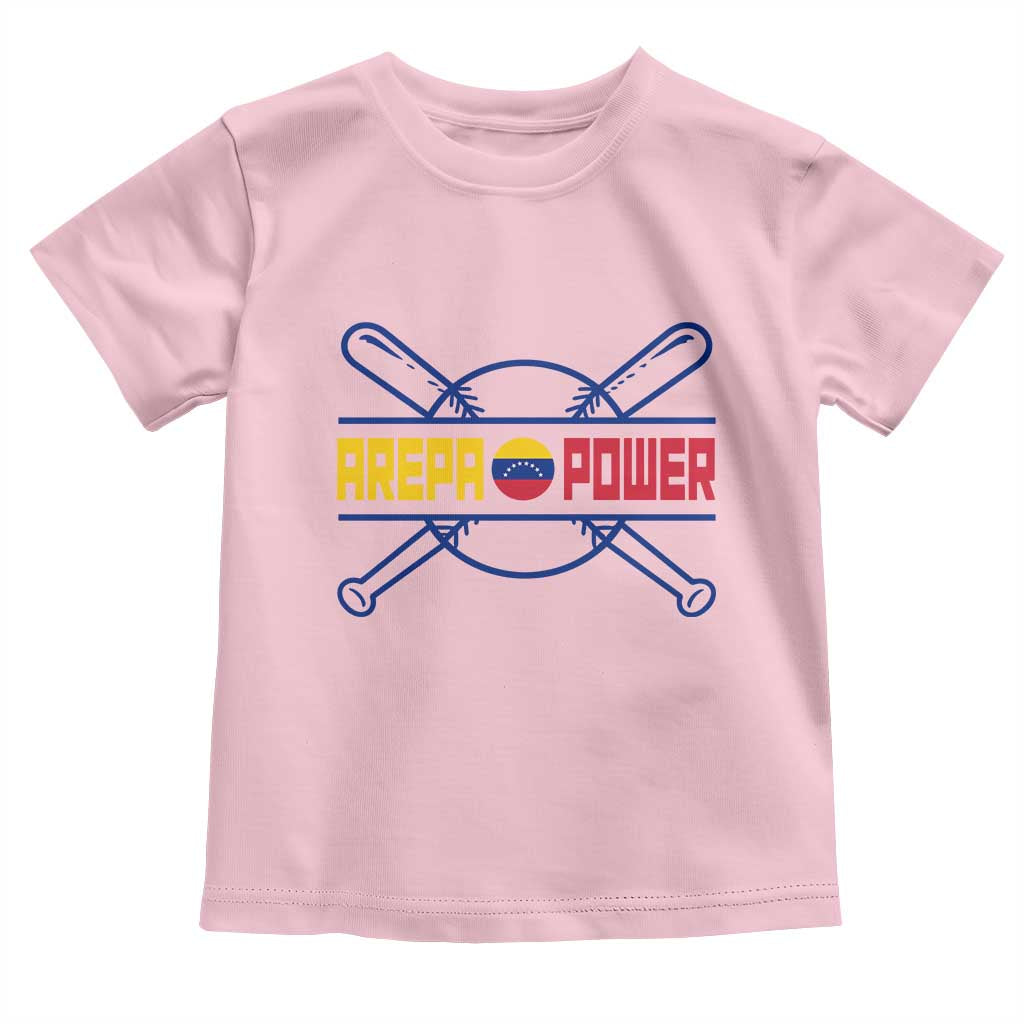 Arepa Power Baseball Crossed Bats Toddler T Shirt Funny Venezuelan Pride Gift for Latino Sports Fans TS02 Light Pink Print Your Wear