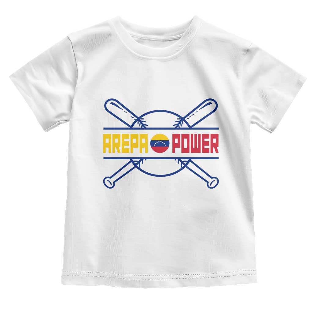 Arepa Power Baseball Crossed Bats Toddler T Shirt Funny Venezuelan Pride Gift for Latino Sports Fans TS02 White Print Your Wear