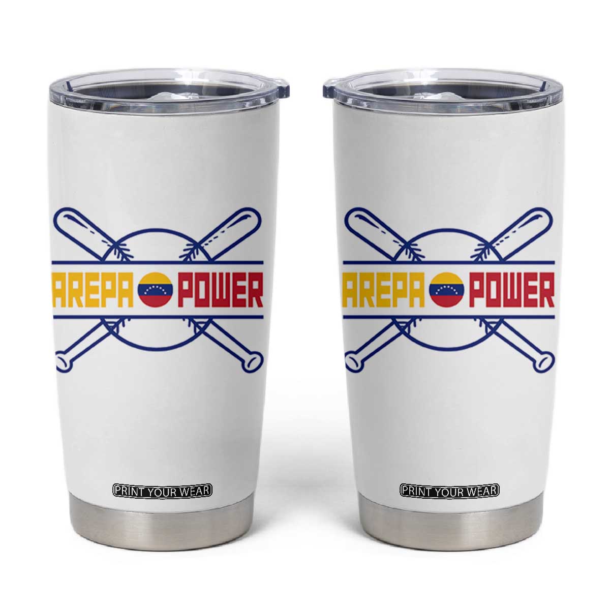 Arepa Power Baseball Crossed Bats Tumbler Cup Funny Venezuelan Pride Gift for Latino Sports Fans TS02 White Print Your Wear