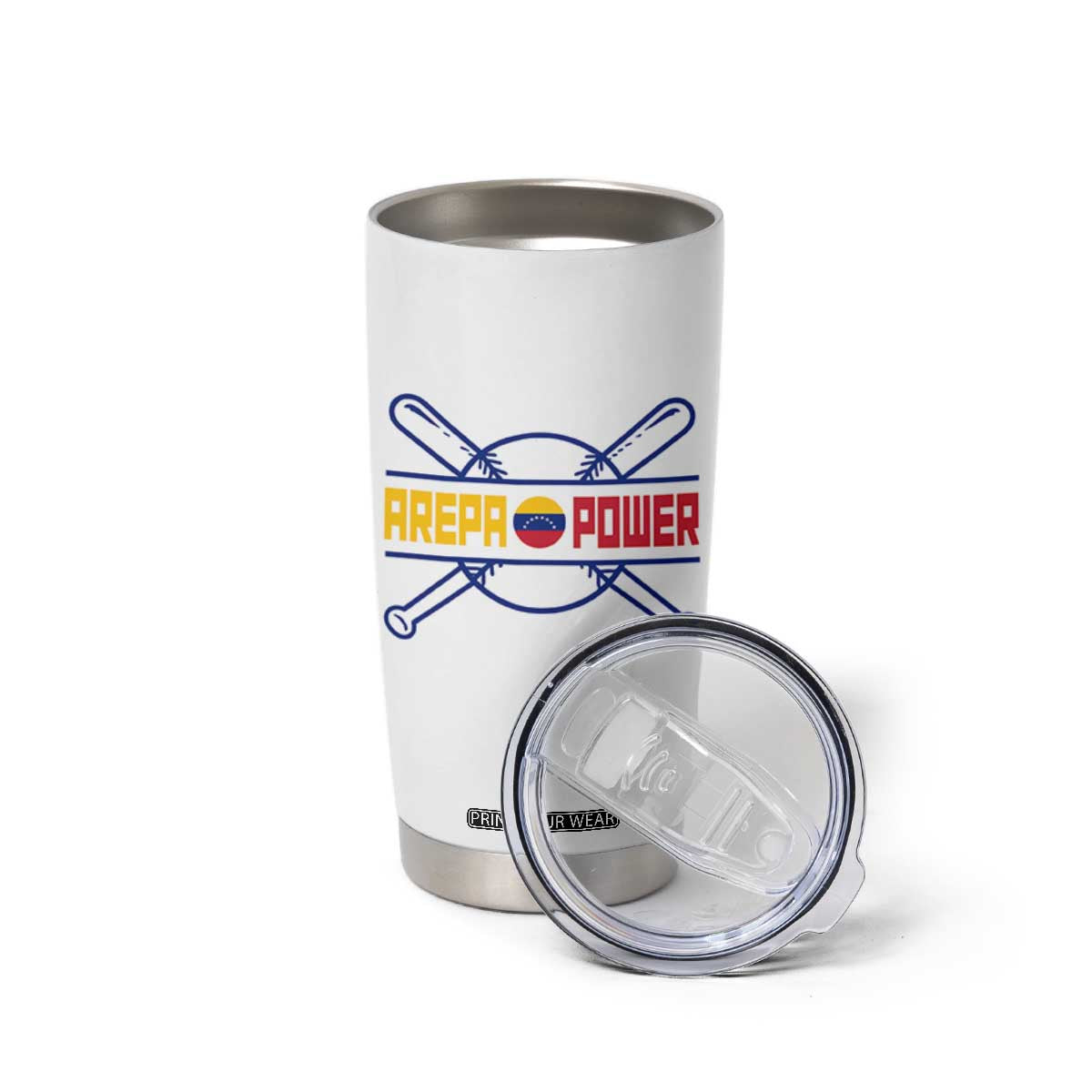 Arepa Power Baseball Crossed Bats Tumbler Cup Funny Venezuelan Pride Gift for Latino Sports Fans TS02 Print Your Wear