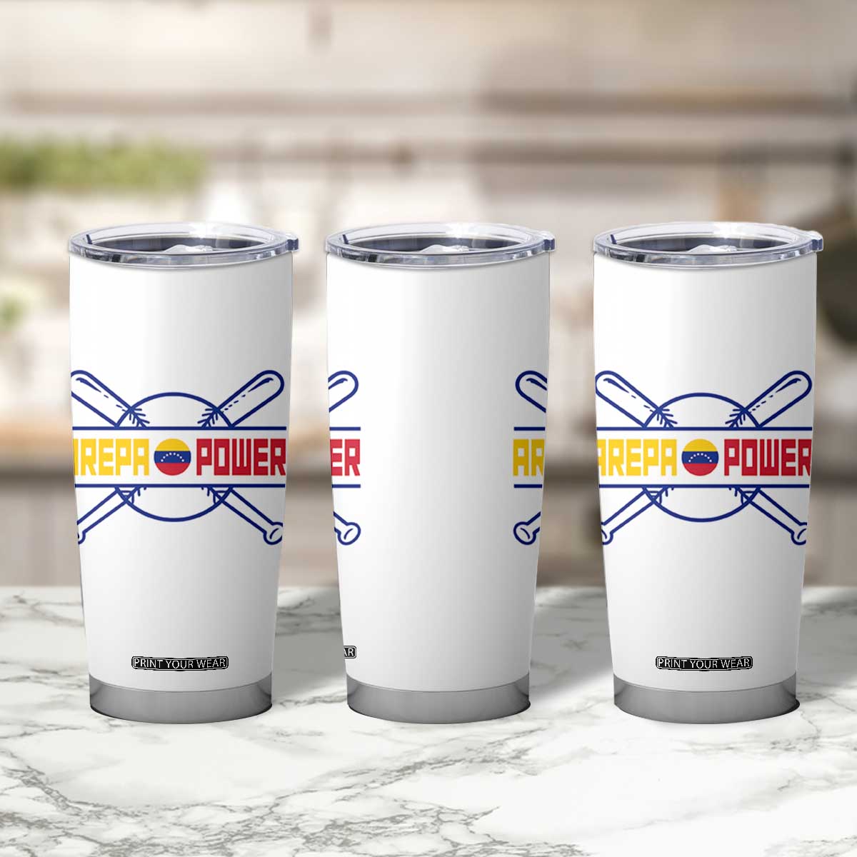 Arepa Power Baseball Crossed Bats Tumbler Cup Funny Venezuelan Pride Gift for Latino Sports Fans TS02 Print Your Wear