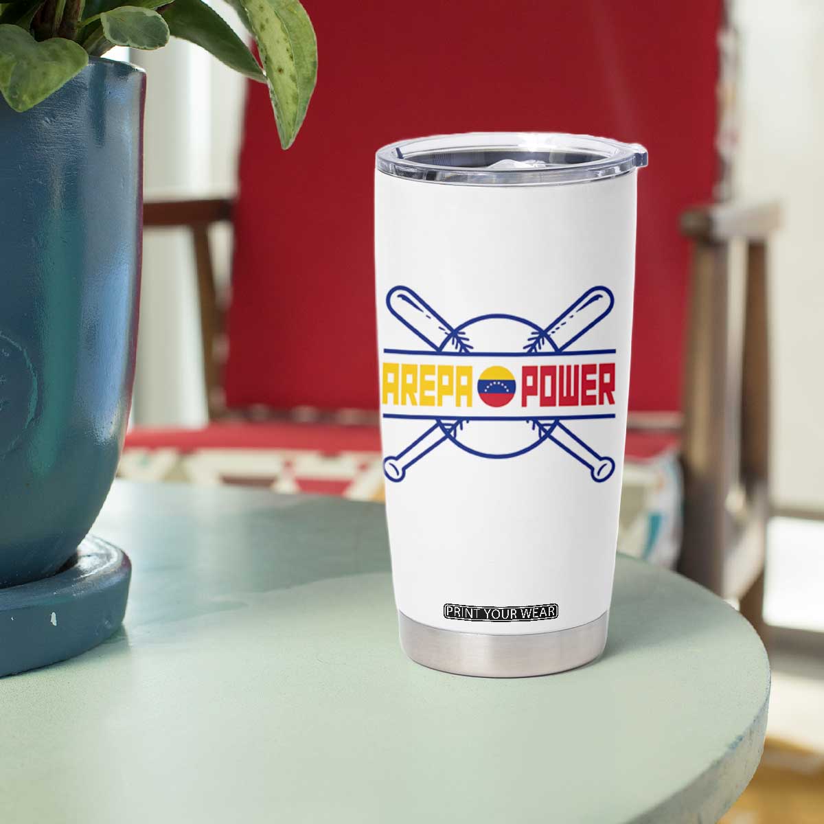 Arepa Power Baseball Crossed Bats Tumbler Cup Funny Venezuelan Pride Gift for Latino Sports Fans TS02 Print Your Wear