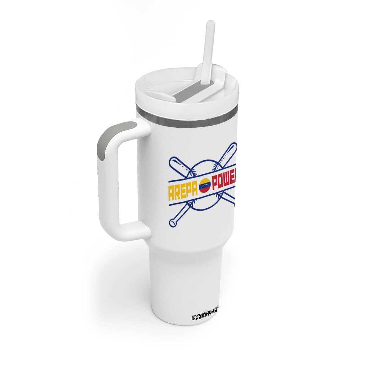 Arepa Power Baseball Crossed Bats Tumbler With Handle Funny Venezuelan Pride Gift for Latino Sports Fans TS02 Print Your Wear