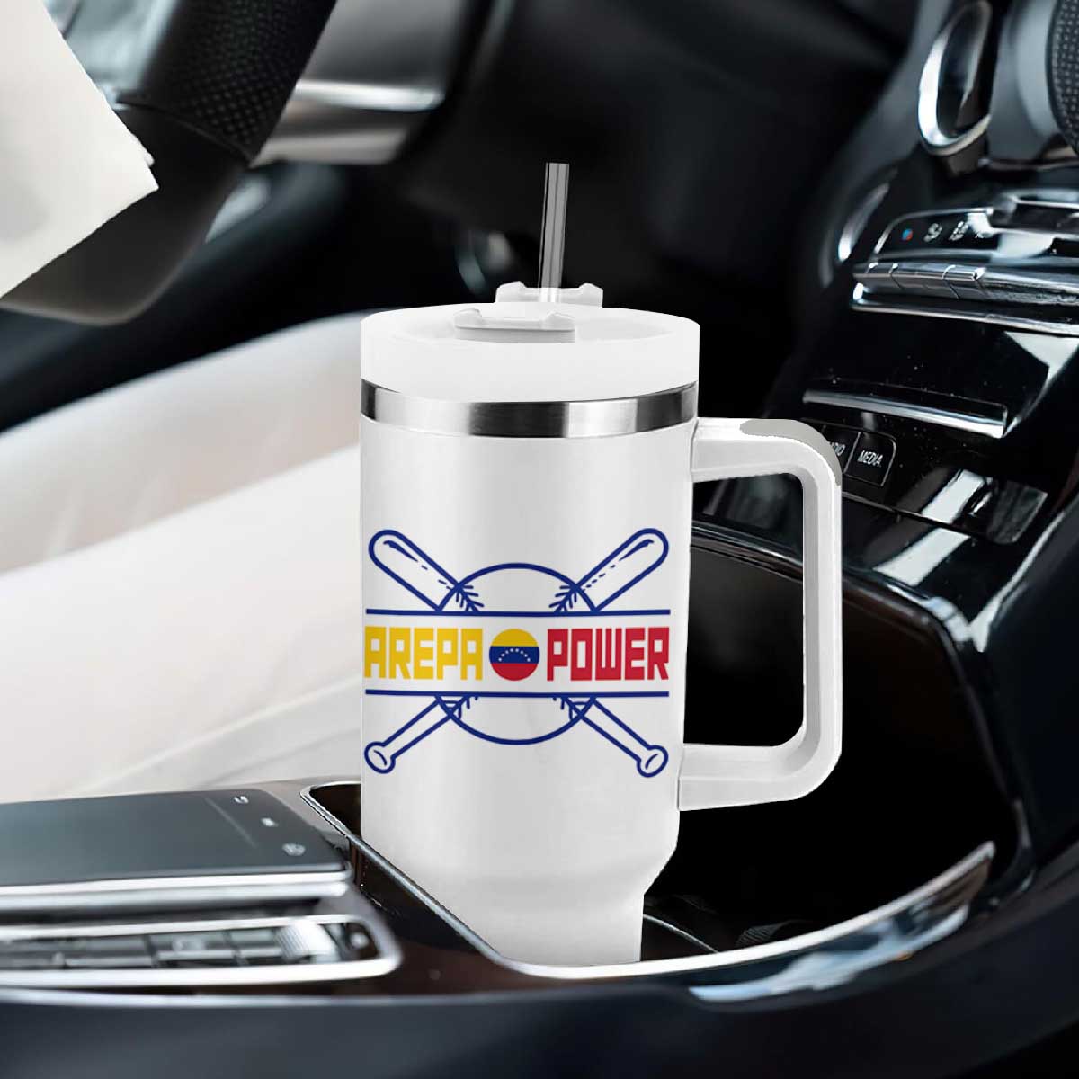 Arepa Power Baseball Crossed Bats Tumbler With Handle Funny Venezuelan Pride Gift for Latino Sports Fans TS02 Print Your Wear