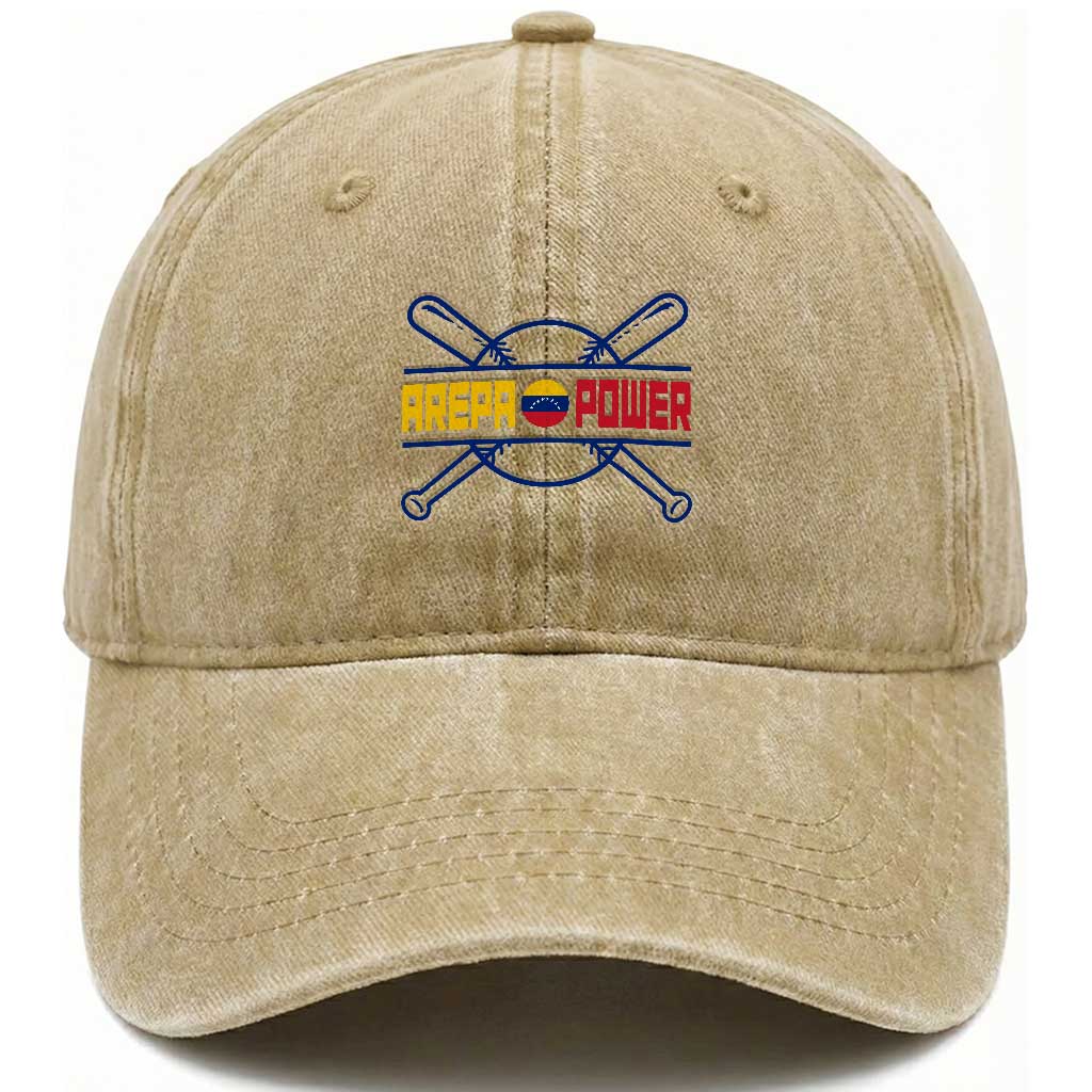 Arepa Power Baseball Crossed Bats Washed Cotton Baseball Cap Funny Venezuelan Pride Gift for Latino Sports Fans TS02 Print Your Wear