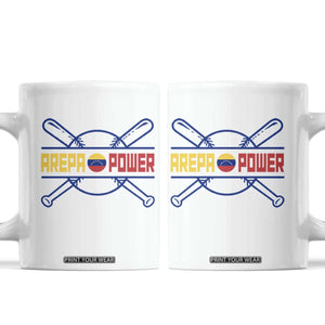 Arepa Power Baseball Crossed Bats Coffee Mug - Funny Venezuelan Pride Gift for Latino Sports Fans TS02 White Print Your Wear