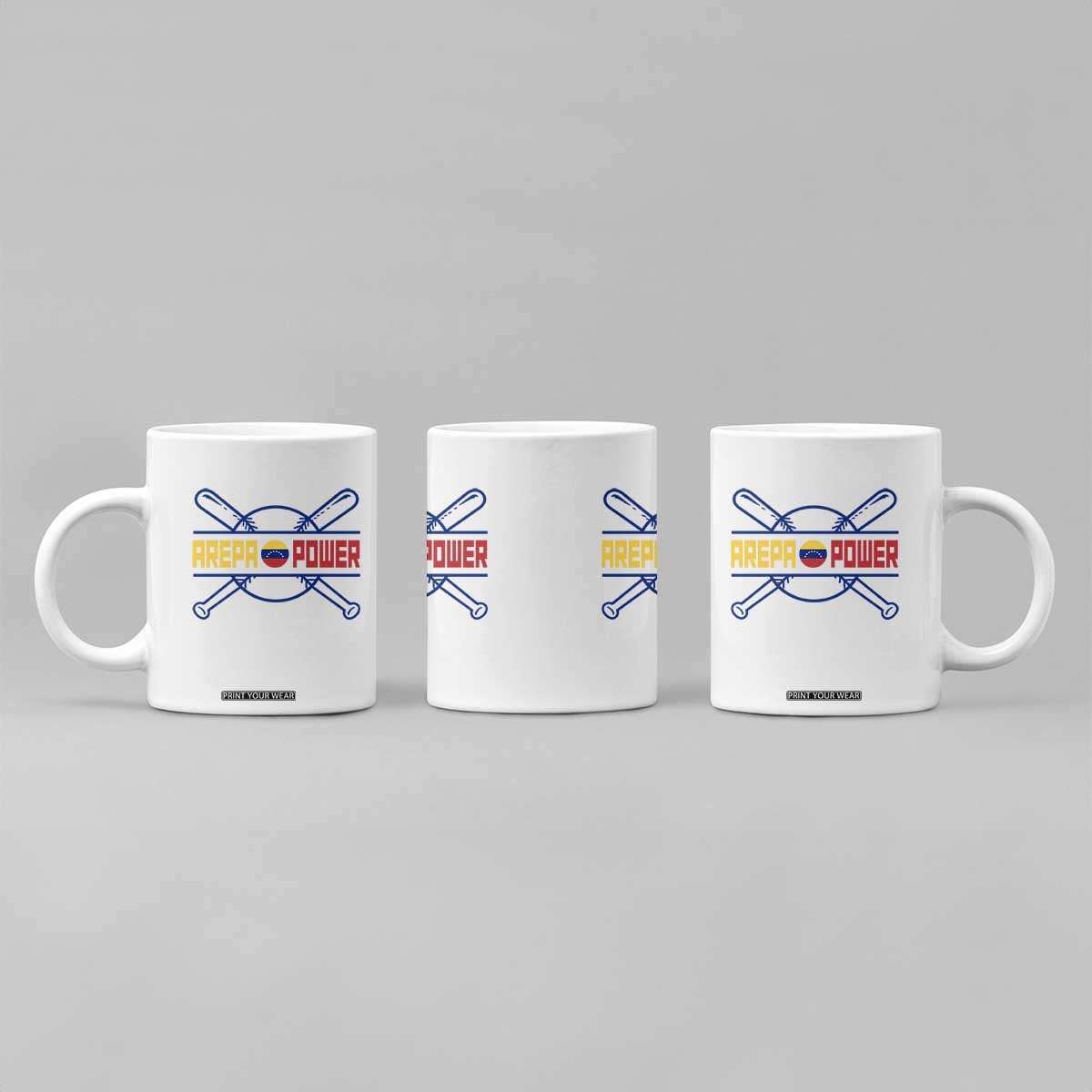 Arepa Power Baseball Crossed Bats Coffee Mug - Funny Venezuelan Pride Gift for Latino Sports Fans TS02 Print Your Wear