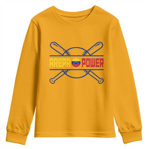 Arepa Power Baseball Crossed Bats Youth Sweatshirt Funny Venezuelan Pride Gift for Latino Sports Fans TS02 Gold Print Your Wear