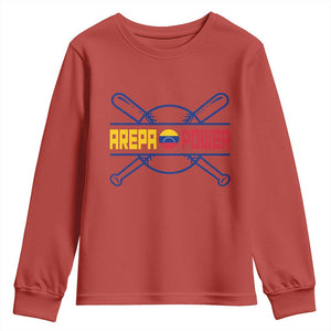 Arepa Power Baseball Crossed Bats Youth Sweatshirt Funny Venezuelan Pride Gift for Latino Sports Fans TS02 Red Print Your Wear
