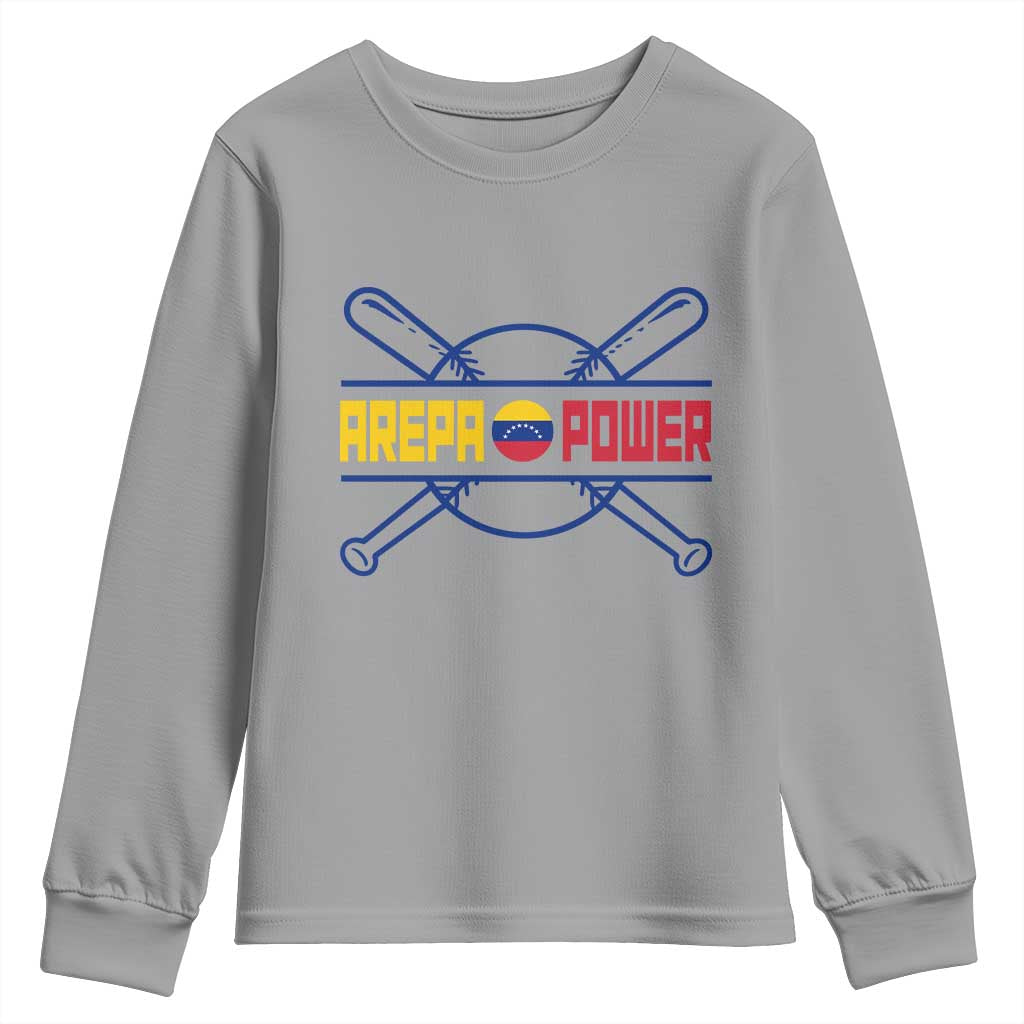 Arepa Power Baseball Crossed Bats Youth Sweatshirt Funny Venezuelan Pride Gift for Latino Sports Fans TS02 Sport Gray Print Your Wear