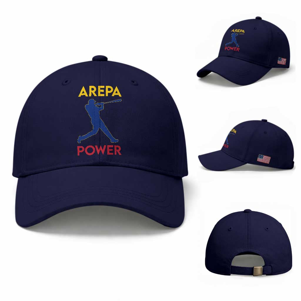 Arepa Power Baseball Batter Silhouette Baseball Cap Venezuelan Pride Beisbol for Baseball Fans TS02 Baseball Cap Universal Fit Dark Blue Print Your Wear