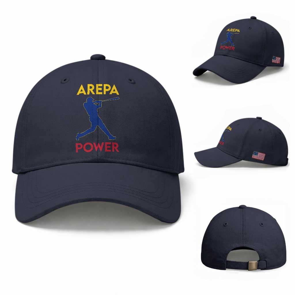Arepa Power Baseball Batter Silhouette Baseball Cap Venezuelan Pride Beisbol for Baseball Fans TS02 Baseball Cap Universal Fit Navy Print Your Wear
