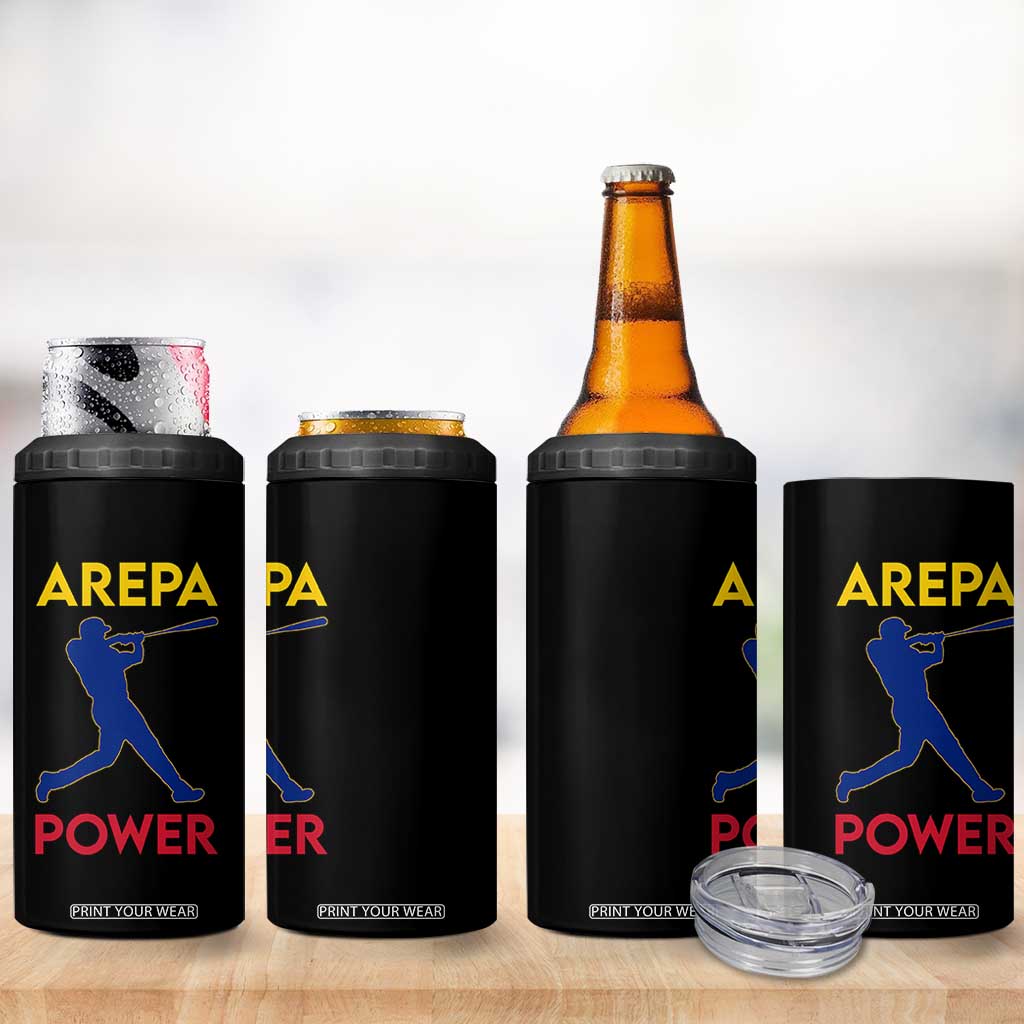 Arepa Power Baseball Batter Silhouette 4 in 1 Can Cooler Tumbler Venezuelan Pride Beisbol for Baseball Fans TS02 Print Your Wear