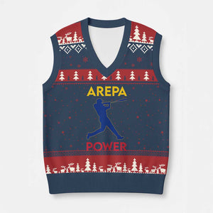 Arepa Power Baseball Batter Silhouette V-Neck Knit Sweater Vest Venezuelan Pride Beisbol for Baseball Fans TS02 Navy Red Print Your Wear