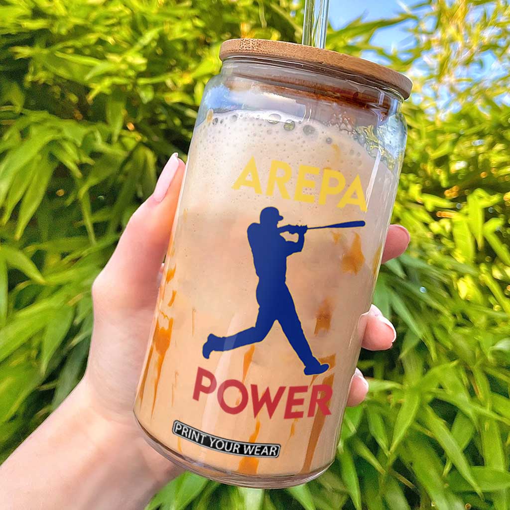 Arepa Power Baseball Batter Silhouette Glass Can Venezuelan Pride Beisbol for Baseball Fans TS02 Black Print Your Wear