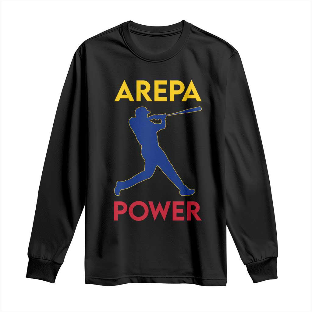 Arepa Power Baseball Batter Silhouette Long Sleeve Shirt Venezuelan Pride Beisbol for Baseball Fans TS02 Black Print Your Wear