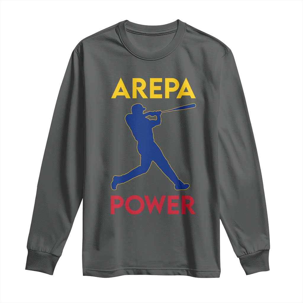 Arepa Power Baseball Batter Silhouette Long Sleeve Shirt Venezuelan Pride Beisbol for Baseball Fans TS02 Dark Heather Print Your Wear