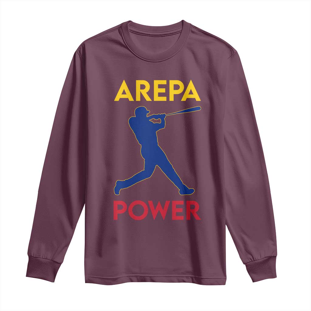 Arepa Power Baseball Batter Silhouette Long Sleeve Shirt Venezuelan Pride Beisbol for Baseball Fans TS02 Maroon Print Your Wear