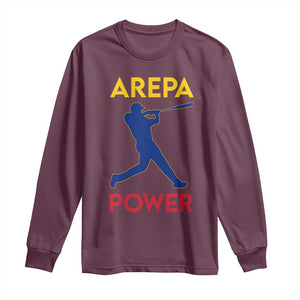 Arepa Power Baseball Batter Silhouette Long Sleeve Shirt Venezuelan Pride Beisbol for Baseball Fans TS02 Maroon Print Your Wear