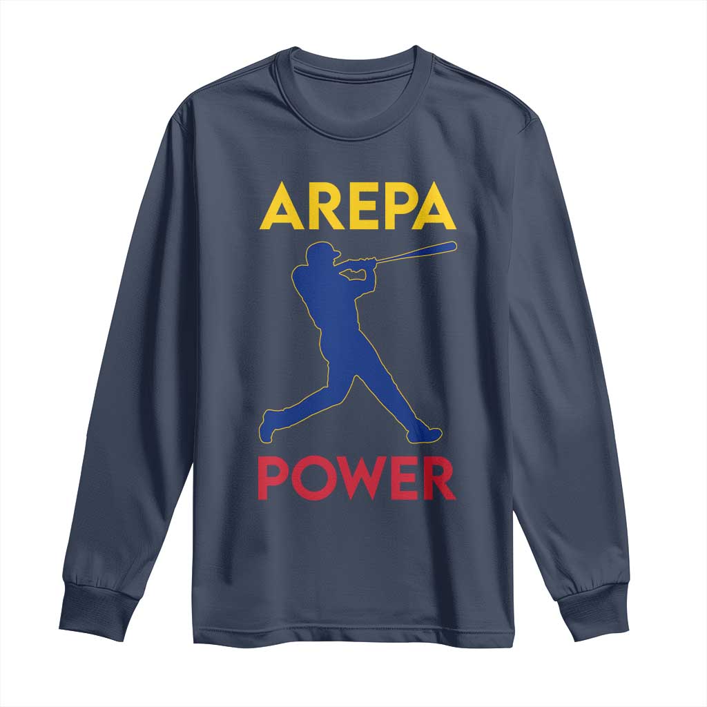 Arepa Power Baseball Batter Silhouette Long Sleeve Shirt Venezuelan Pride Beisbol for Baseball Fans TS02 Navy Print Your Wear