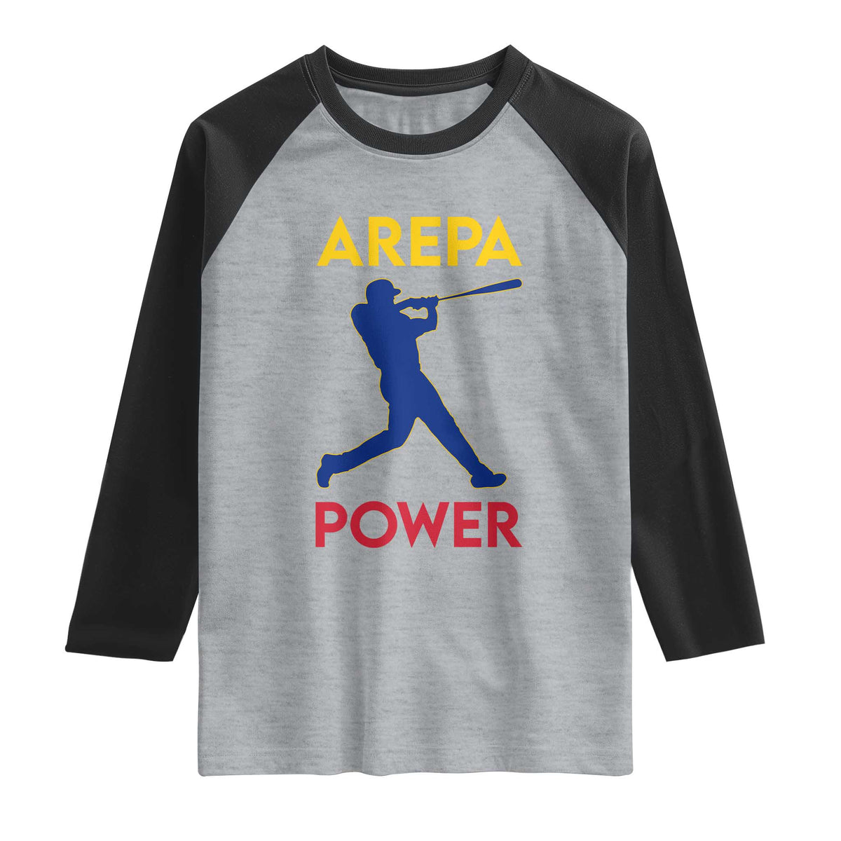 Arepa Power Baseball Batter Silhouette Raglan Shirt Venezuelan Pride Beisbol for Baseball Fans TS02 Heather Gray Black Print Your Wear
