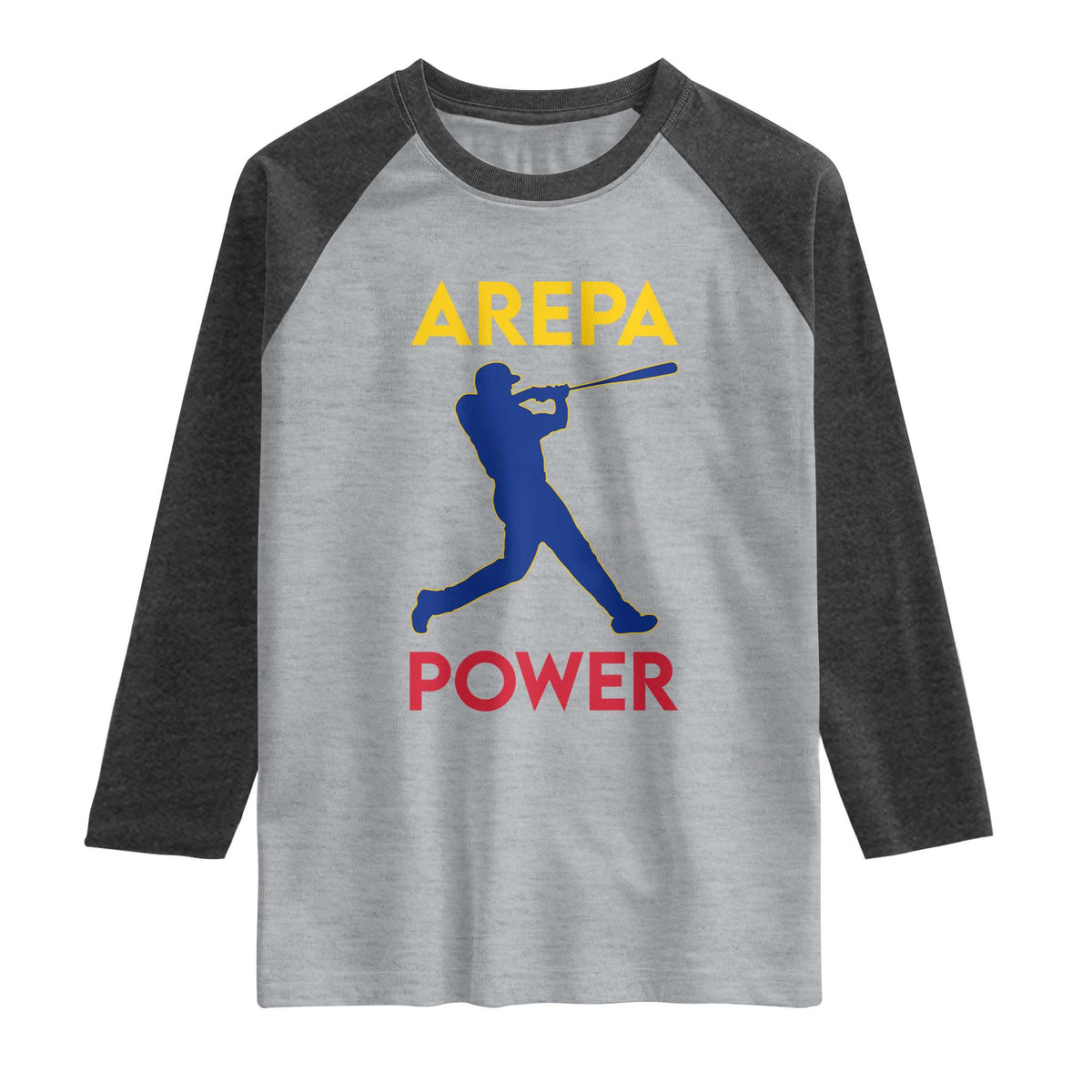 Arepa Power Baseball Batter Silhouette Raglan Shirt Venezuelan Pride Beisbol for Baseball Fans TS02 Heather Gray Heather Charcoal Print Your Wear