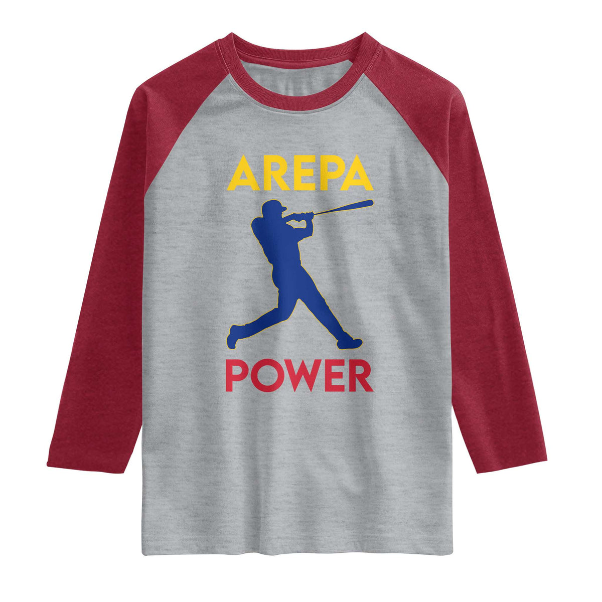 Arepa Power Baseball Batter Silhouette Raglan Shirt Venezuelan Pride Beisbol for Baseball Fans TS02 Heather Gray Heather Red Print Your Wear