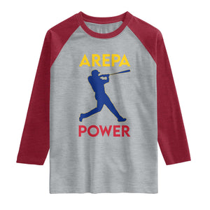 Arepa Power Baseball Batter Silhouette Raglan Shirt Venezuelan Pride Beisbol for Baseball Fans TS02 Heather Gray Heather Red Print Your Wear