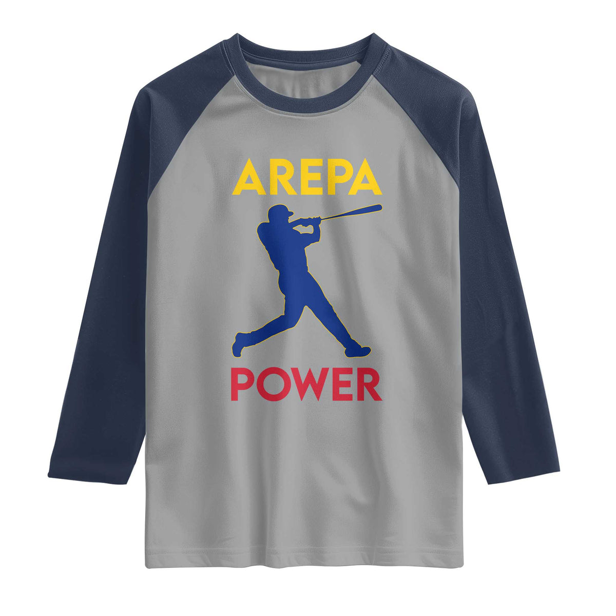 Arepa Power Baseball Batter Silhouette Raglan Shirt Venezuelan Pride Beisbol for Baseball Fans TS02 Sport Gray Navy Print Your Wear