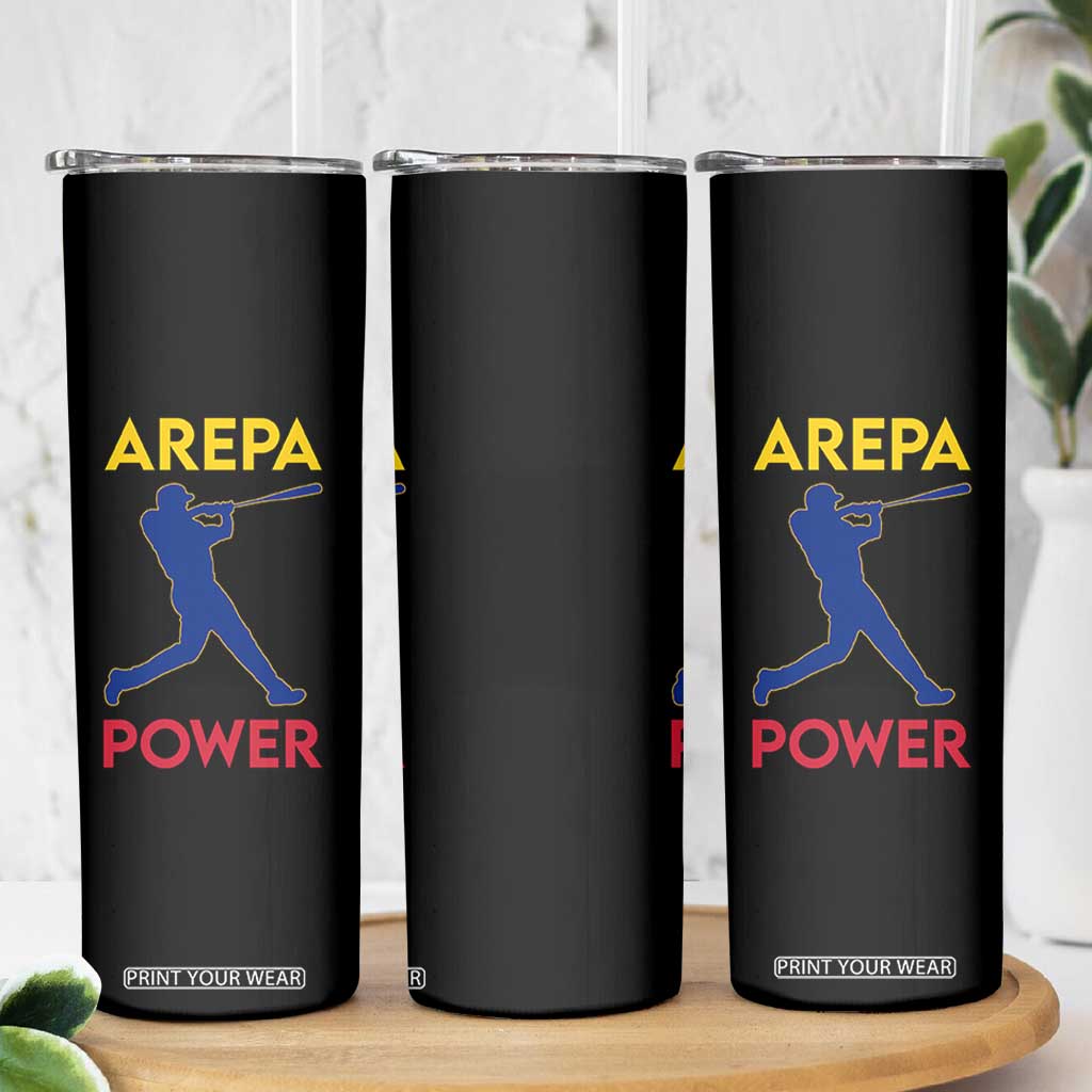 Arepa Power Baseball Batter Silhouette Skinny Tumbler Venezuelan Pride Beisbol for Baseball Fans TS02 Print Your Wear