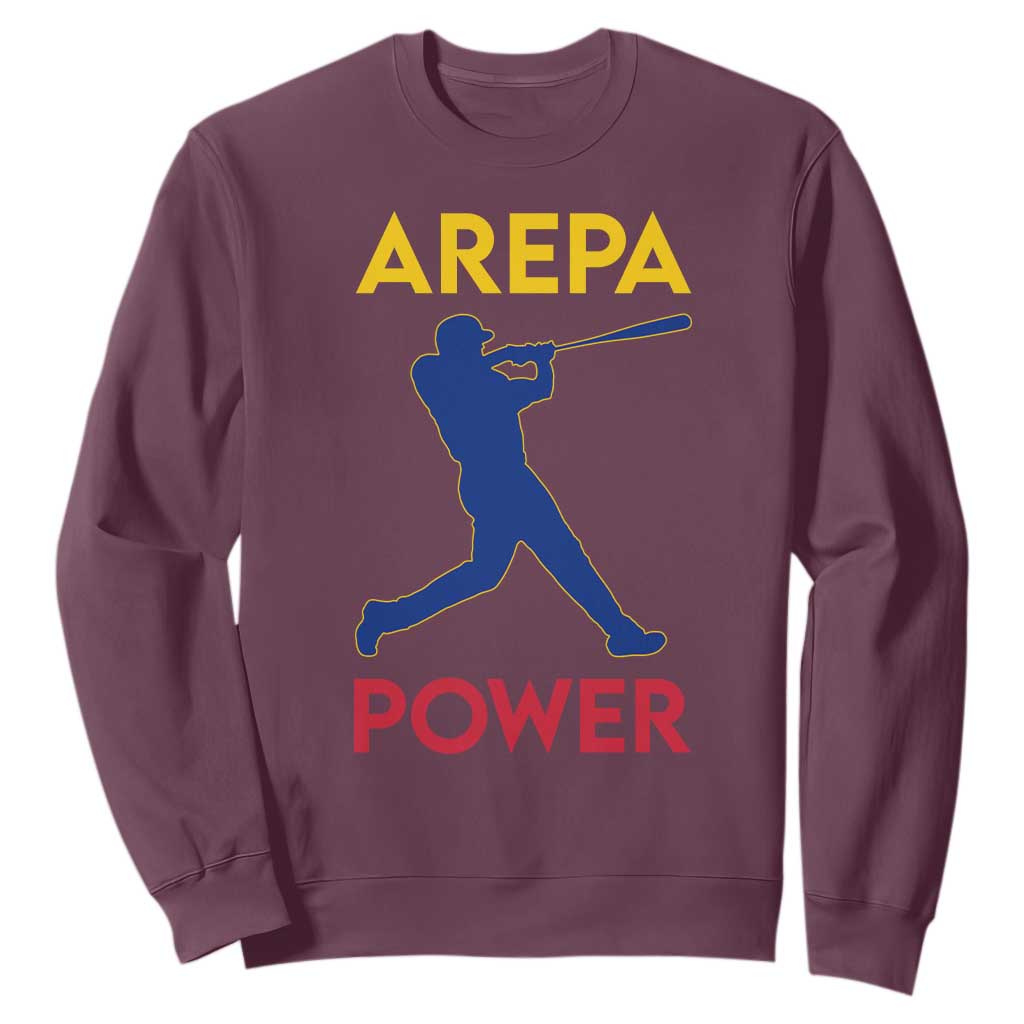 Arepa Power Baseball Batter Silhouette Sweatshirt Venezuelan Pride Beisbol for Baseball Fans TS02 Maroon Print Your Wear