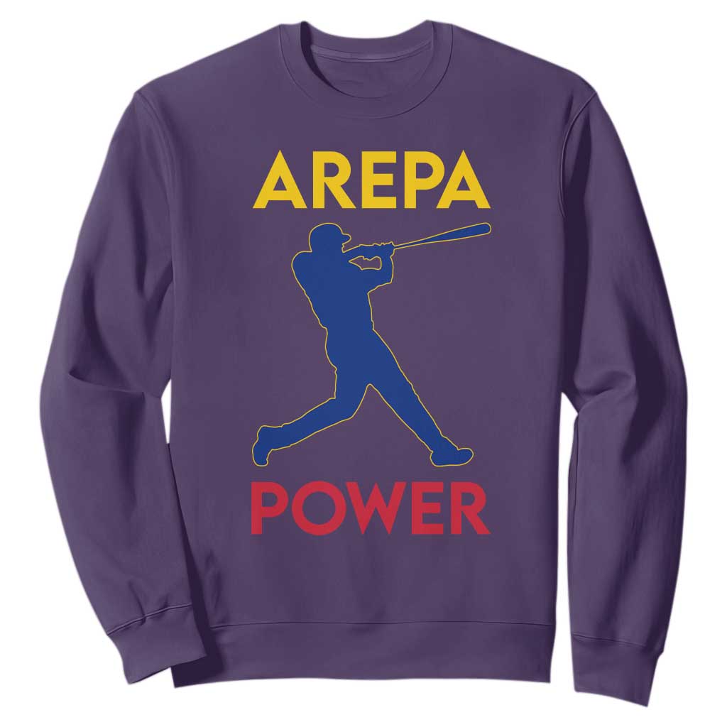 Arepa Power Baseball Batter Silhouette Sweatshirt Venezuelan Pride Beisbol for Baseball Fans TS02 Purple Print Your Wear