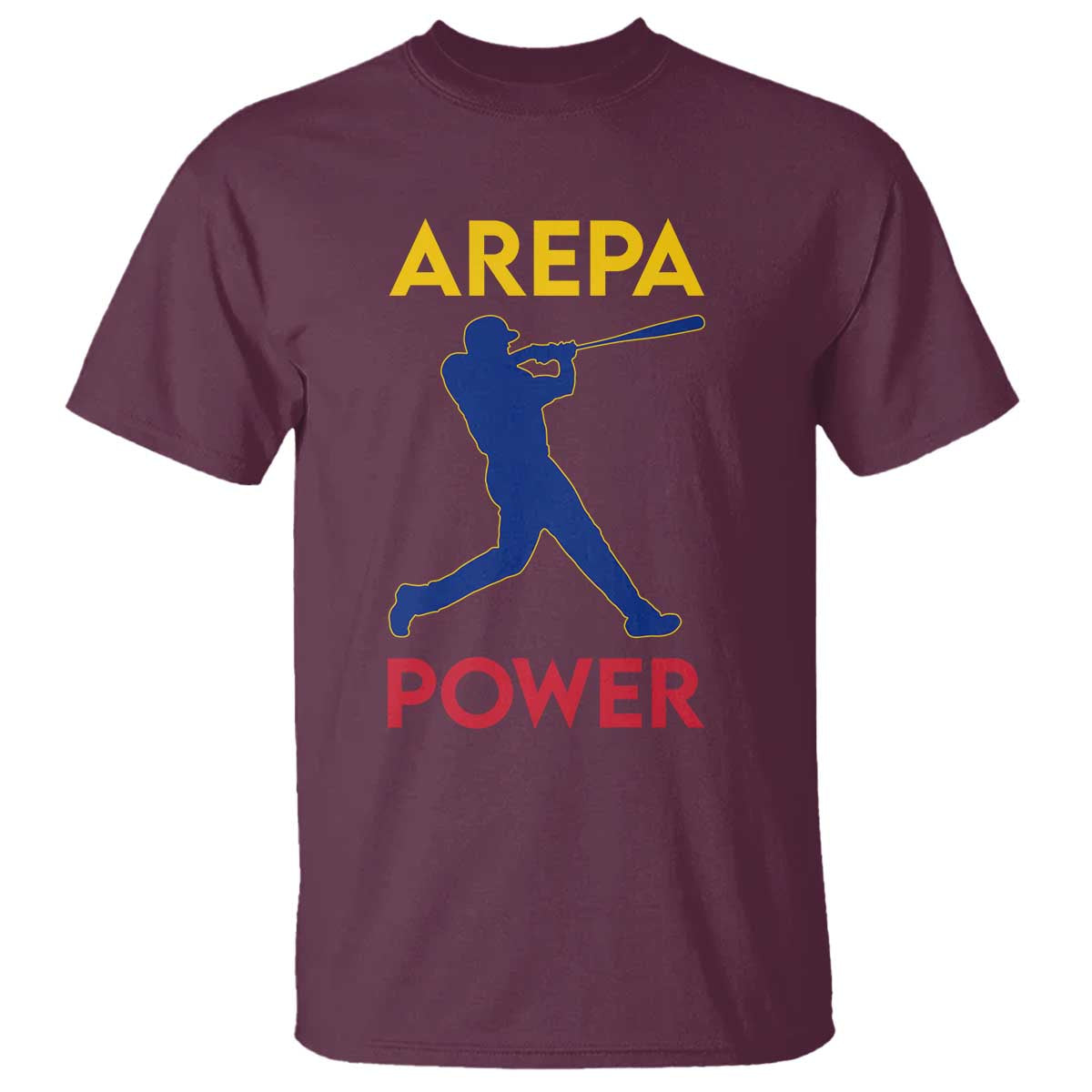 Arepa Power Baseball Batter Silhouette T Shirt Venezuelan Pride Beisbol for Baseball Fans TS02 Maroon Print Your Wear