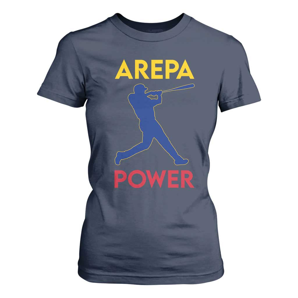 Arepa Power Baseball Batter Silhouette T Shirt For Women Venezuelan Pride Beisbol for Baseball Fans TS02 Navy Print Your Wear